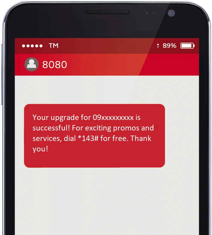 Receive confirmation SMS from 8080 tm sim