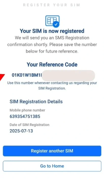 Your tm SIM is now registered