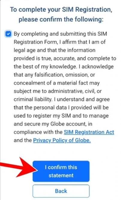 confirm tm sim statement