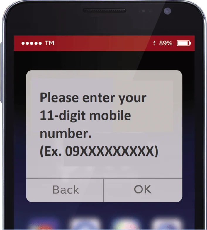 enter your 11 digit tm sim mobile number